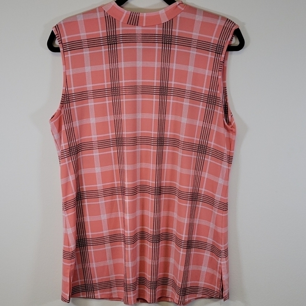 Alex Marie gingham mock turtleneck sleeveless Blouse pink coral L